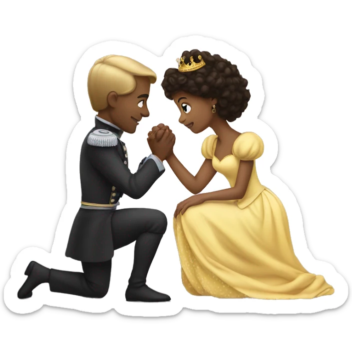 a prince on his knees kissing the hand of a princess sticker