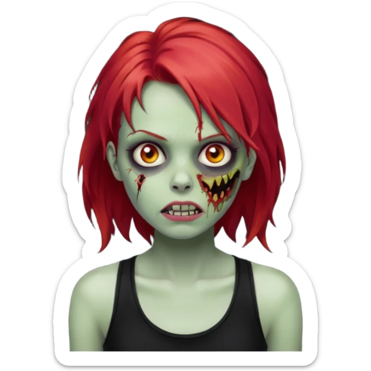 zombie girl with red hair and black tank top  sticker