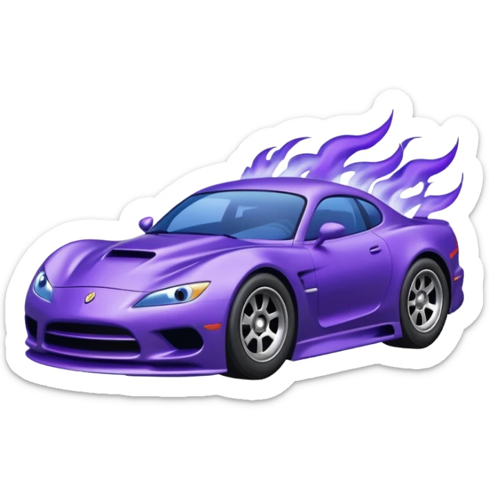 Purple car drifting with navy blue flames coming out of the rear tires. sticker