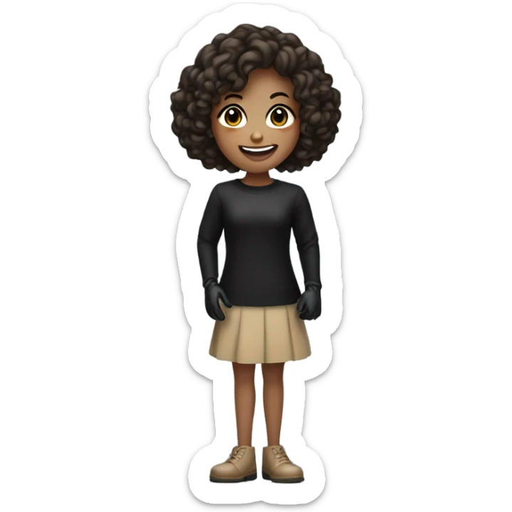 smiling girl in black gloves curly bob brown haircut  sticker