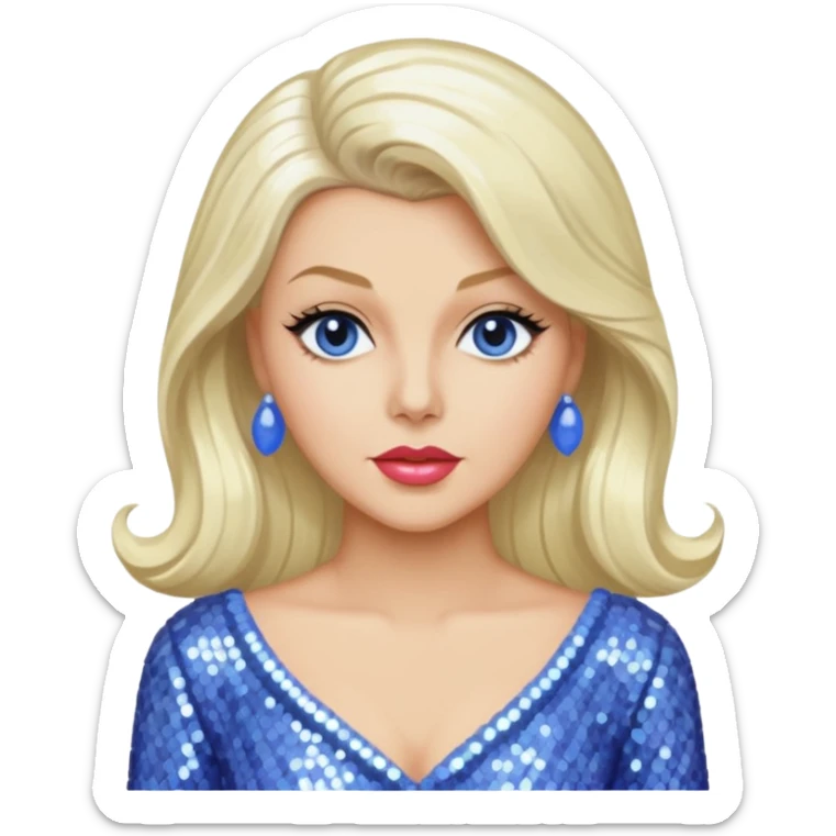 Lana Turner with long platinum blonde hair, periwinkle sequin outfit  sticker