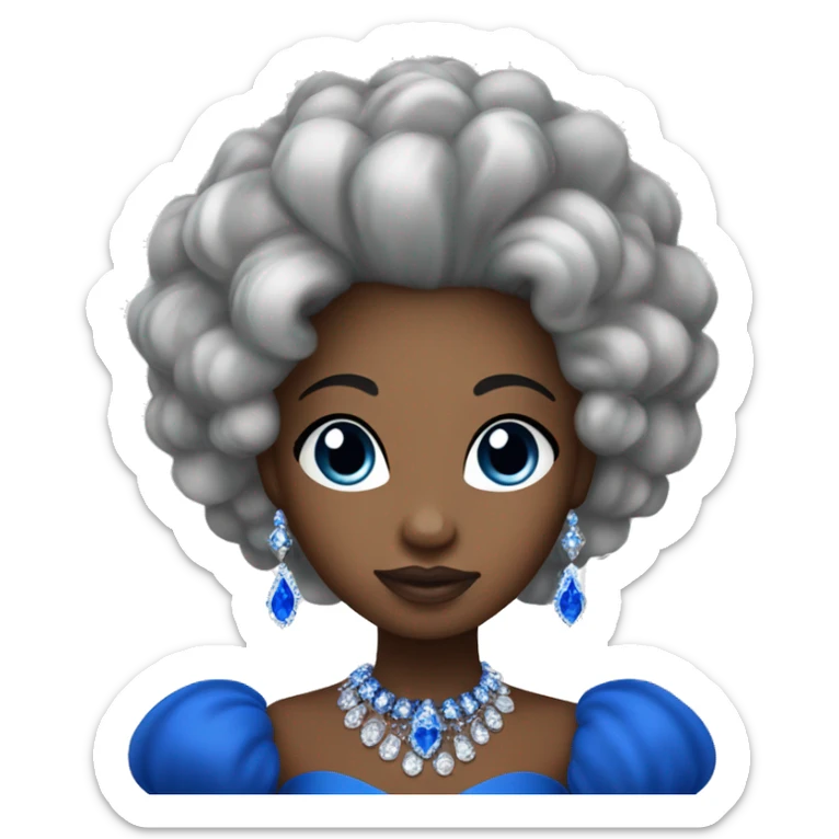 Black princess with a royal blue dress and gloves, with puffy hair with diamond hair accessoies sticker