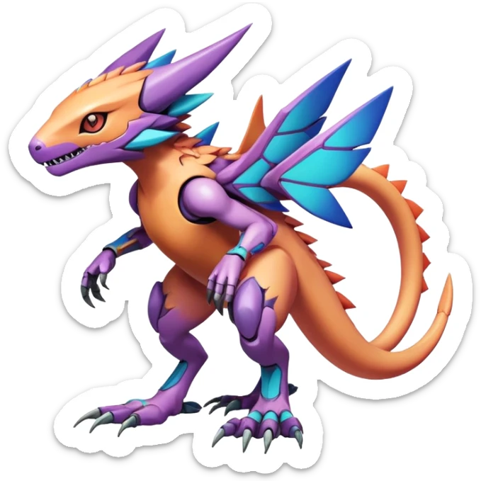  colorful warm-colored hot lush exotic modern cyber-Fakémon-Digimon-Trico-Vernid-creature (full body) sticker