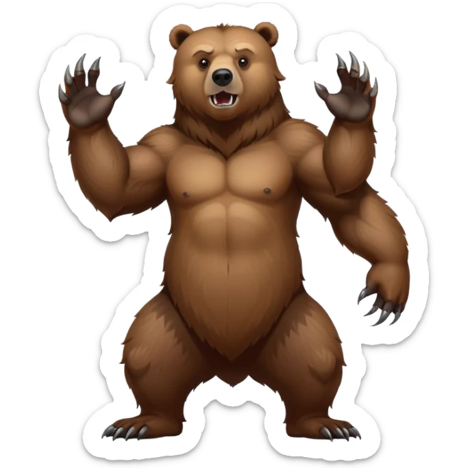 Intimidating brown grizzly bear standing on hind legs, showing claws and fierce expression sticker