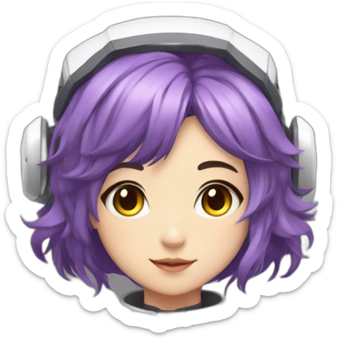 Anime mech pilot girl with short purple hair gray eyes white pilot suit and cat ears sticker