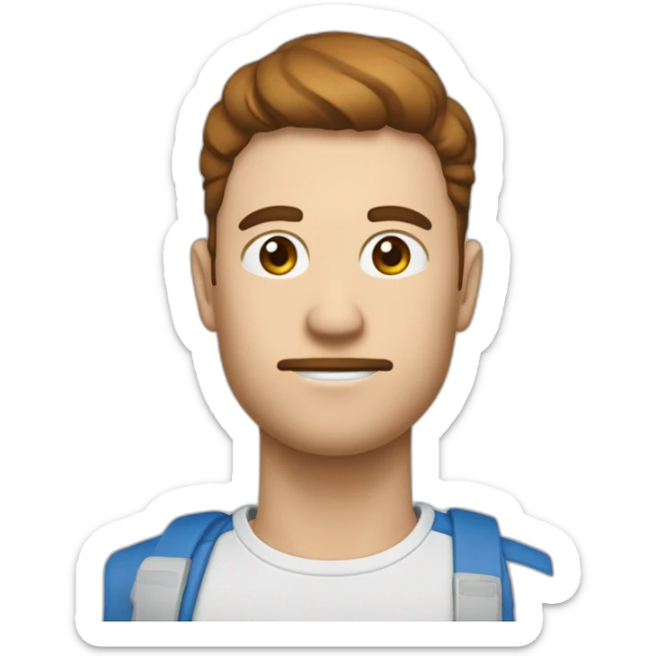 En Homme blanc avec une coupe marron courge et une puce bleue sur le côté de la tete sticker