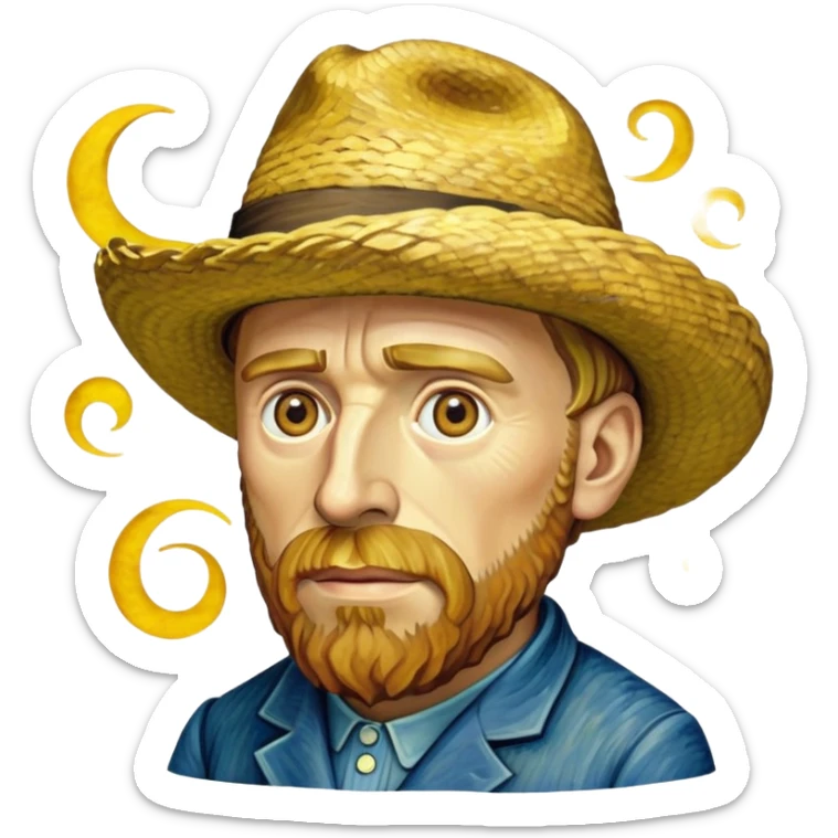cinematic-realistic-vincent-van-gogh-pop-culture-emoji,-featuring-an-expressive-portrayal-inspired-by-the-legendary-painter-rendered-with-dynamic,-swirling-textures-and-artistic-lighting. sticker