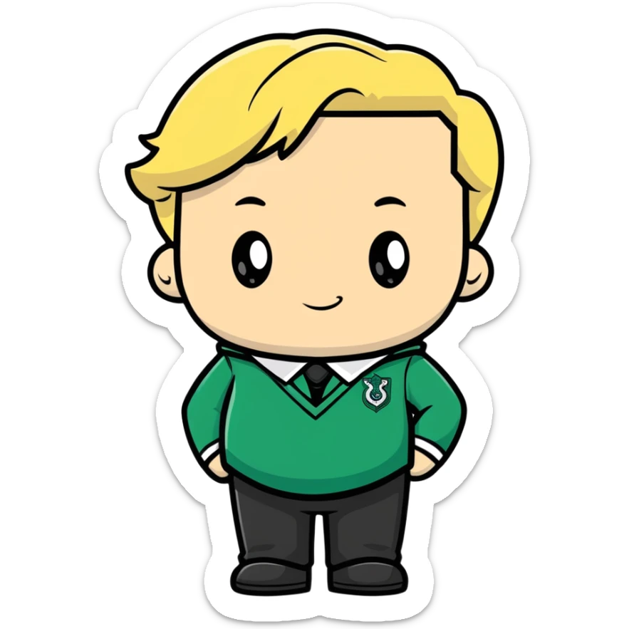 pregnant male in Slytherin uniform, blonde hair, pale skin, cartoon style sticker