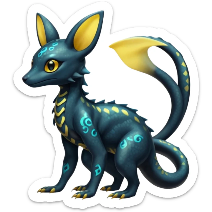 Shiny beautiful gorgeous ethereal Scaley Exotic Salandit-Umbreon-Fakémon-hybrid-creature (full body) sticker