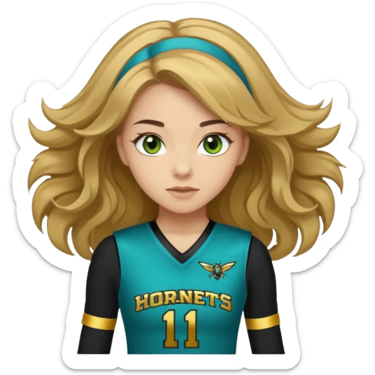Im white  I have greenish blue hazel eyes I have light brown long hair and my cheer uniform is black and gold and says hornets sticker