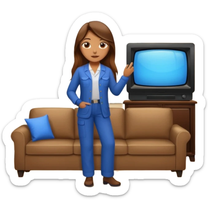 beautiful girl with long brown hair constructing new lounge room area with tv and couch sticker