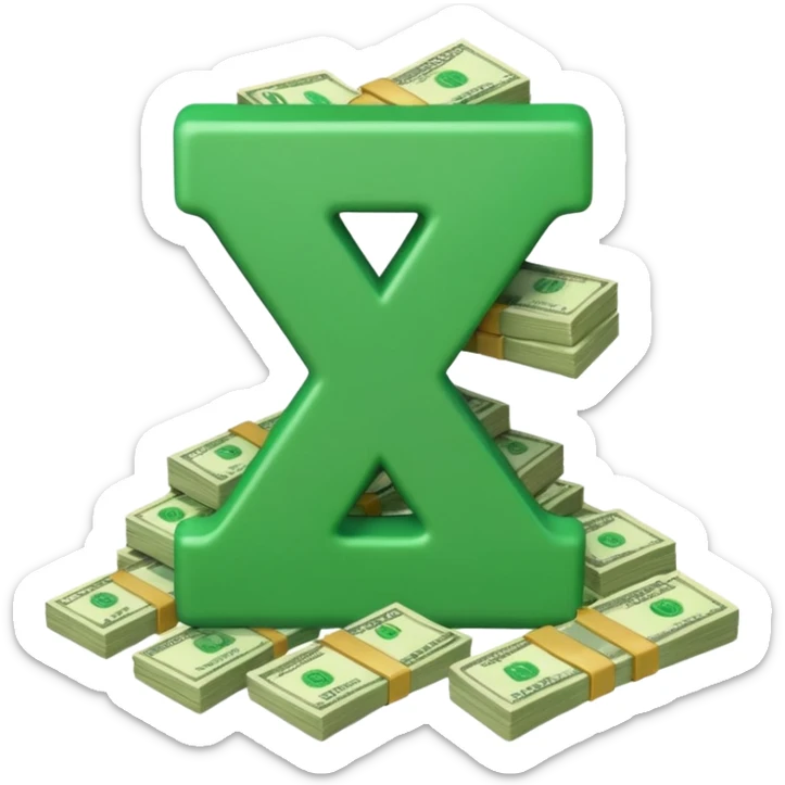 start with a 3d number 10 and letter x, "10x" and to its right, a cash pile, make bills rectangular, looking like a multiplier of the wad of cash sticker