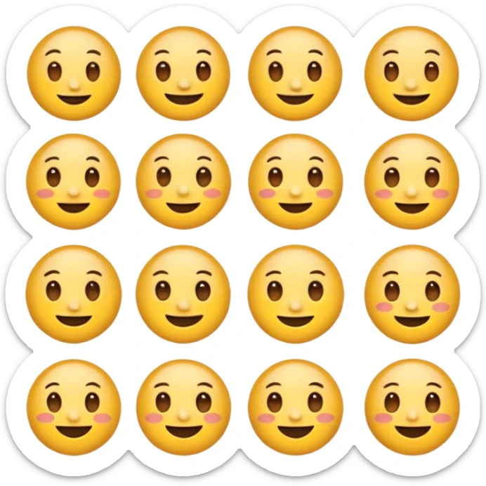 Round face emoji sticker pack with the following emotions: 😁- față radioasă cu ochi zâmbitori sticker