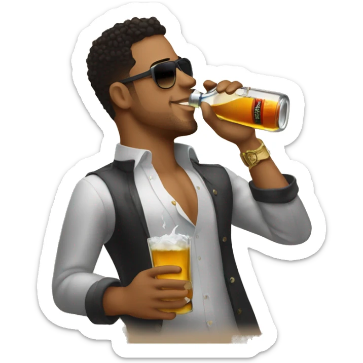 Dominican bachata artist Anthony Santos drinking rum out of the bottle sticker