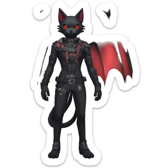 cool edgy black punk red ethereal fantasy nargacuga-bat-cat-Fakemon collar harness full body sticker