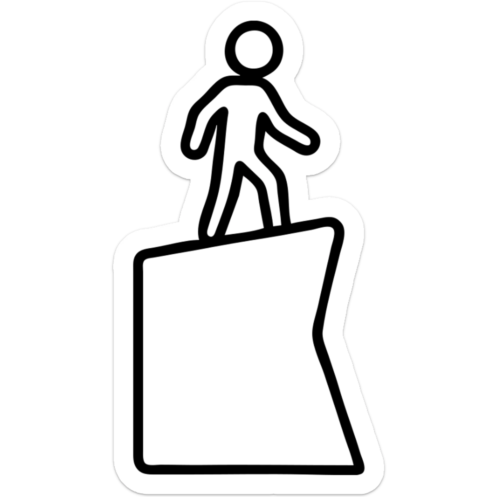 stick figure standing on top of a steep cliff, simple and clear lines, icon style sticker