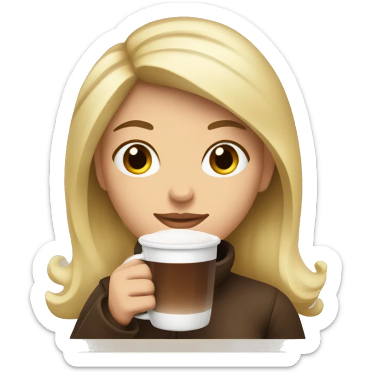 a white and blonde woman holding a glass of hot chocolate sticker