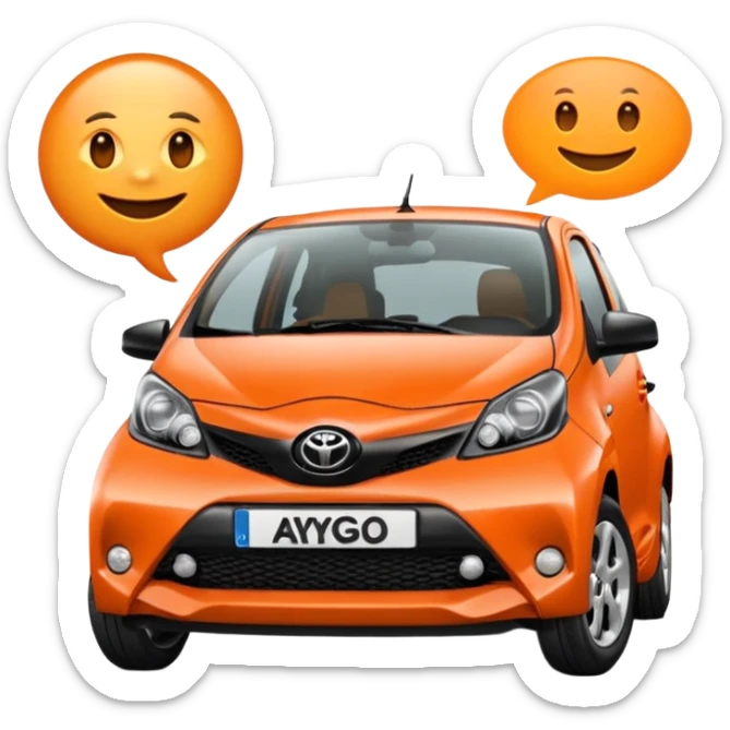 Make an emoji of an orange Toyota aygo that says “when I grow up I want to be a ŠKODA” sticker