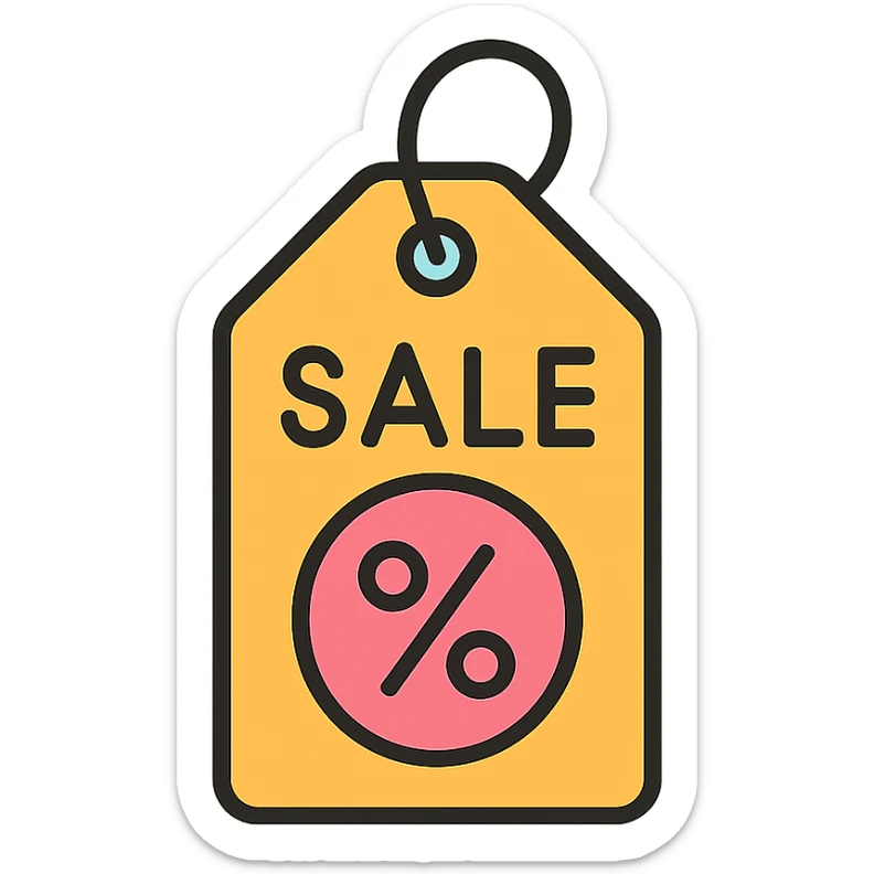 icon representing a sale with a price tag or discount symbol, clean modern icon style sticker