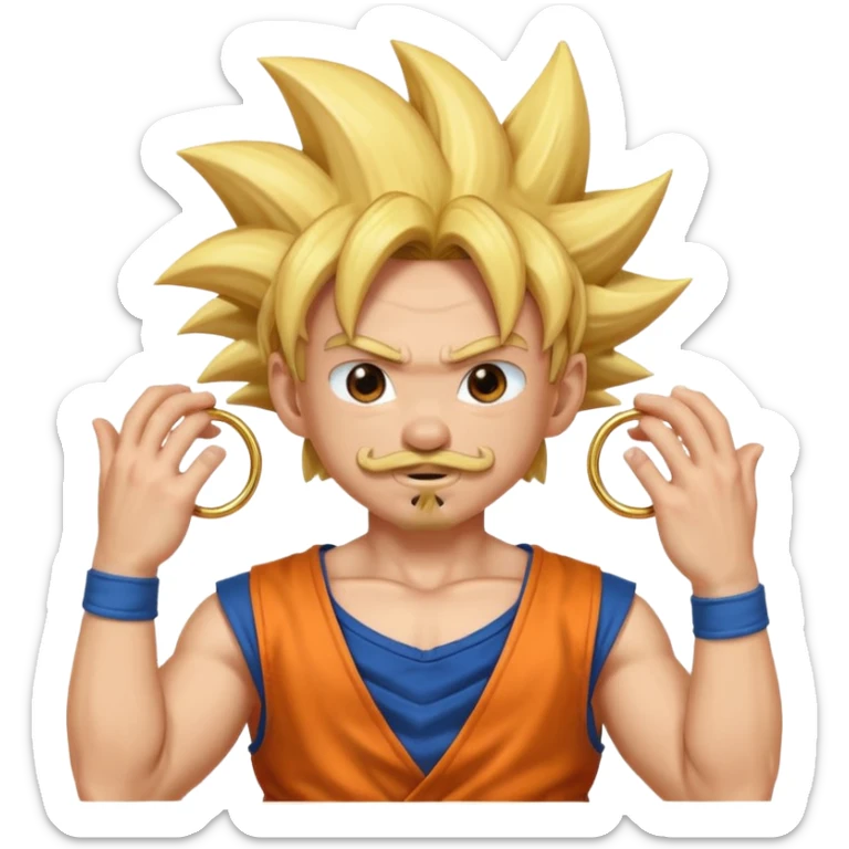 puedes hacer un chico con perilla y bigote el piercing septum y dos aros en las orejas haciendo la pose de goku super saiyan sticker