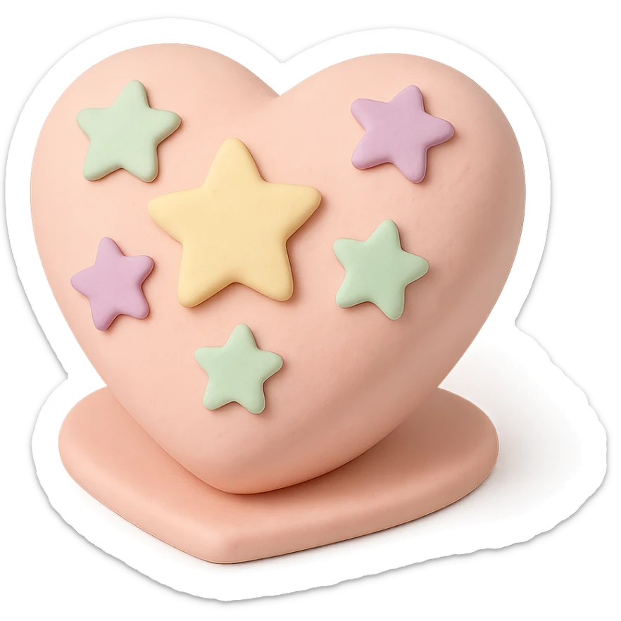 heart-shaped fondant cake with pastel fondant stars sticker