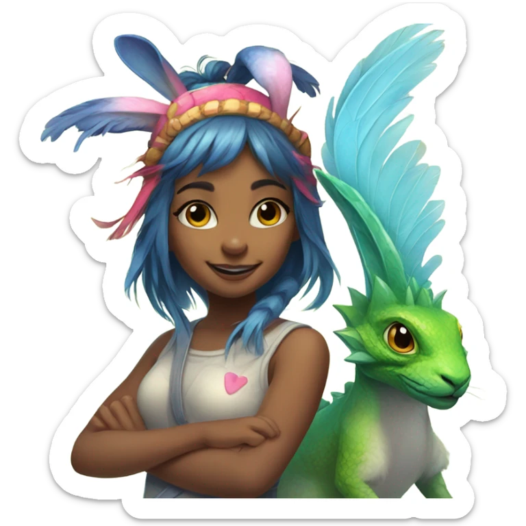 Girl bunny with wings friends with girl water dragon  sticker