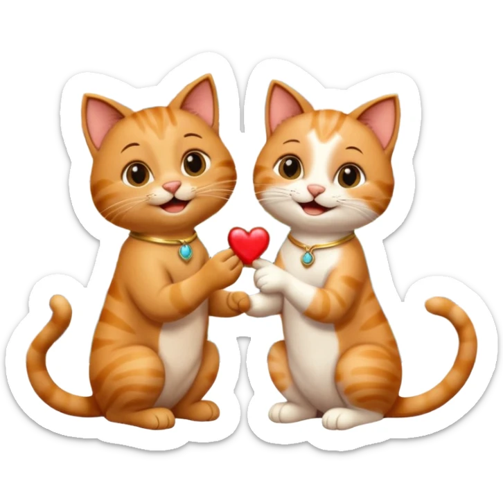 one happy cat proposing marriage to another happy cat in Rome, Italy, joyful and expressive, with a ring or proposal gesture, Roman scenery sticker