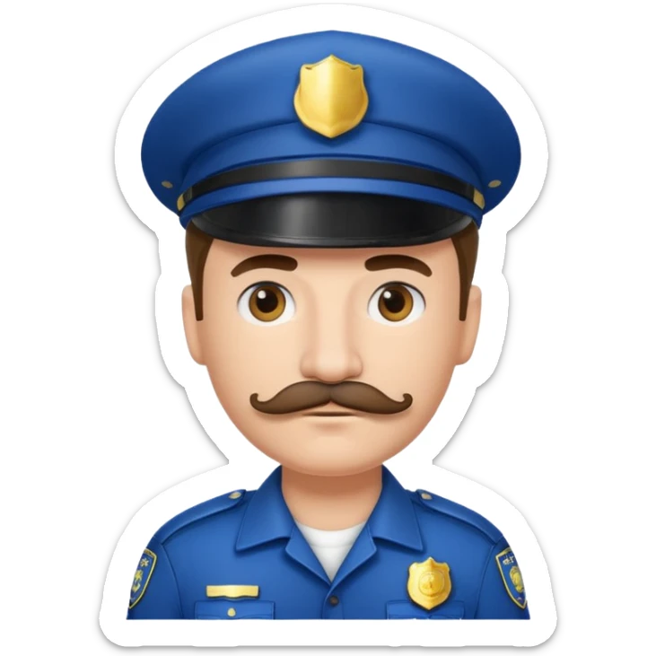 Male police officer wearing white cap, mustache, realistic portrait sticker