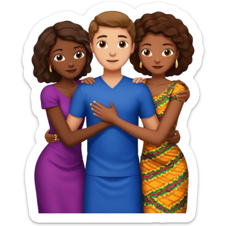 one american italian young brown-haired man surrounded by three african women with large butts hugging him and each other and massaging his crotch sticker