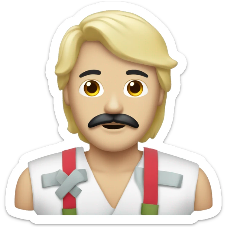 moustache and blonde hair asian man with bandages mummy sticker
