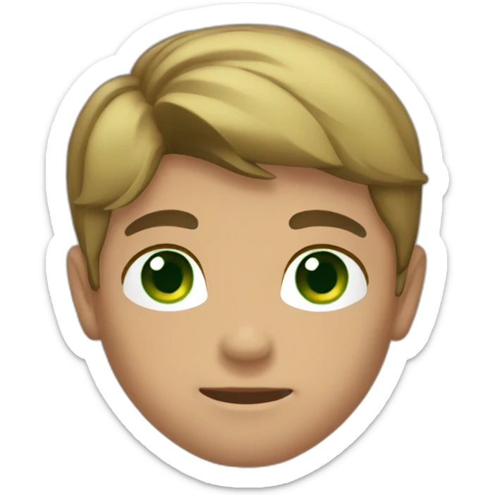 Boy, brown hair, green eyes, pretty face, muscular body, serious face sticker