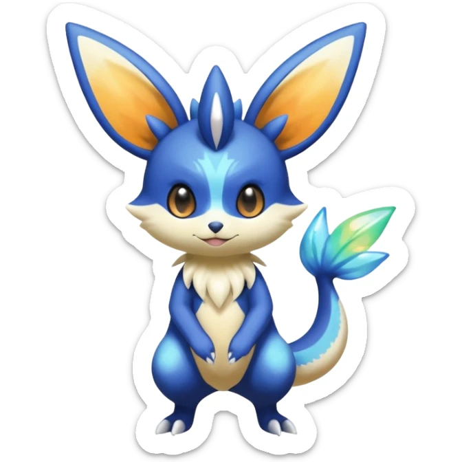 Colorful Shiny Exotic Victini-Salandit-Meowstic-Minccino-Fakémon-hybrid-creature (full body)  sticker