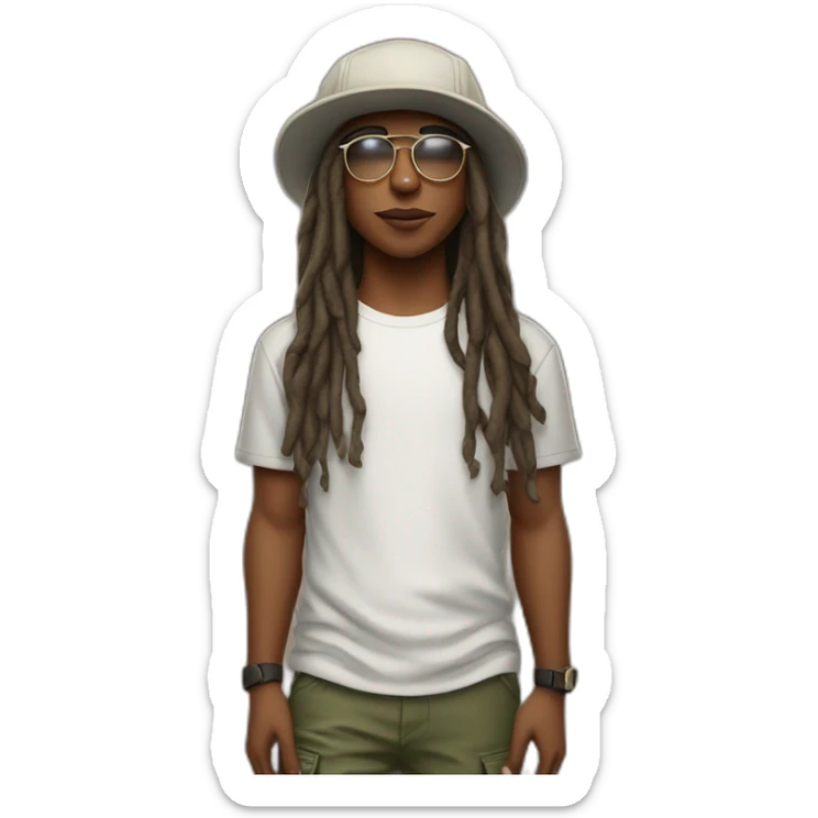 cigar young boy with long hair and cap and Cargo smoke CBD pants and have glasses sticker