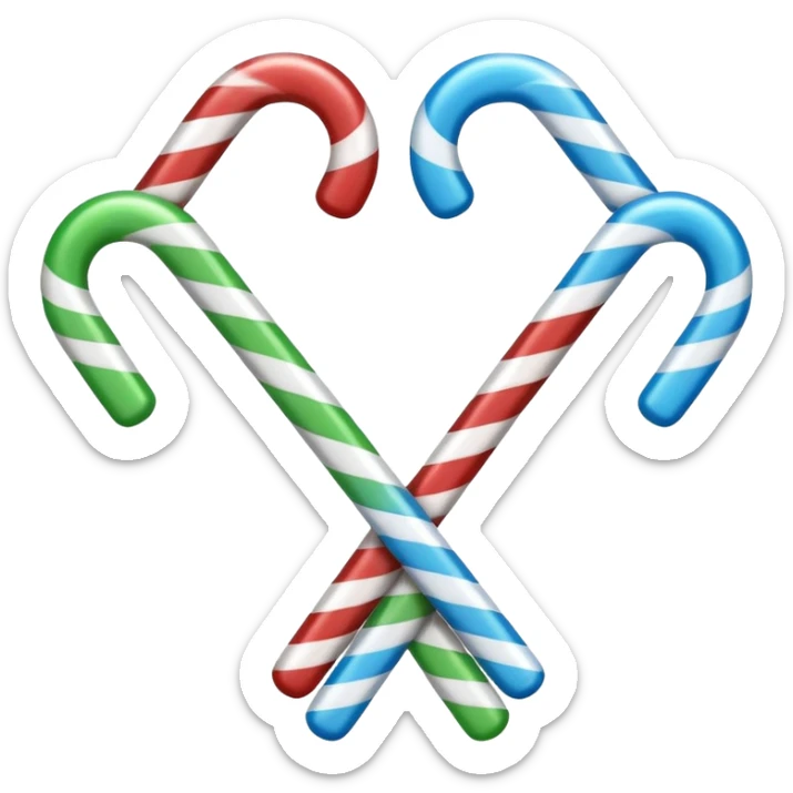 dual candy canes crossed together like swords striped with blue instead of red sticker
