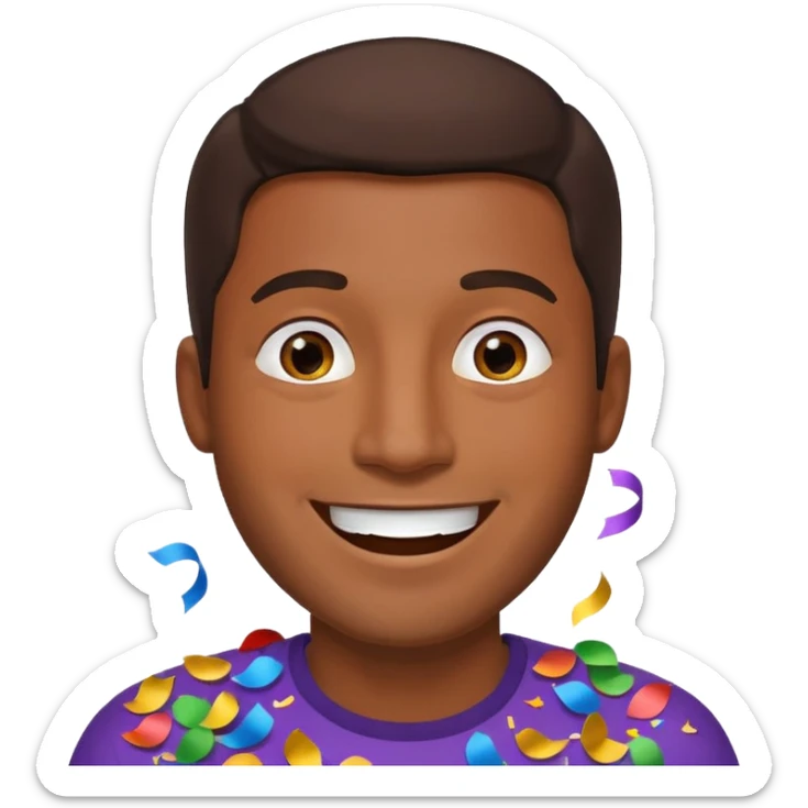 Emoji de un hombre feliz de festejo solo cabeza morocho y con confeti  sticker