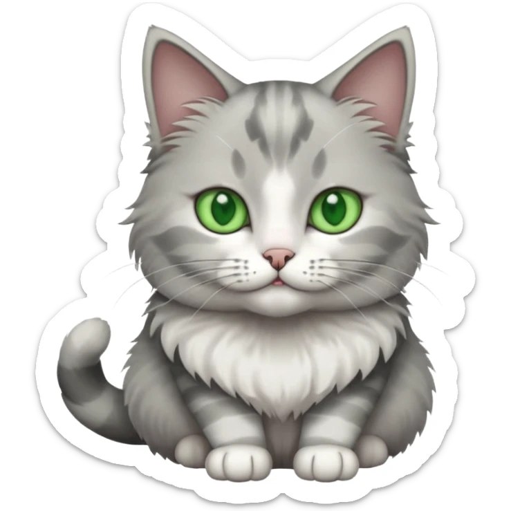 a grey and white cat sitting regally sticker
