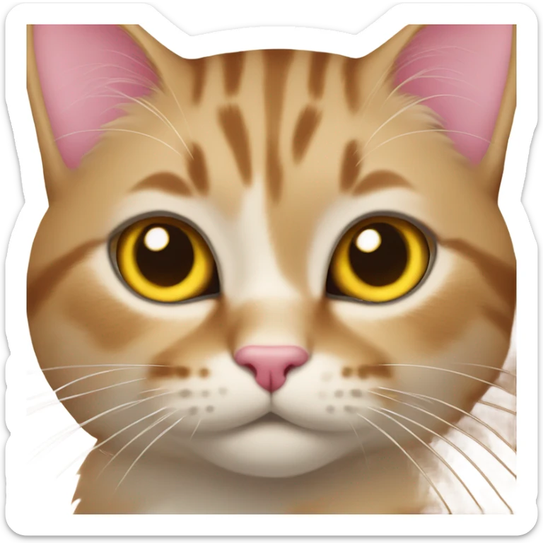 Cat with yellow nose black whiskers and a pink brown on her left ear sticker