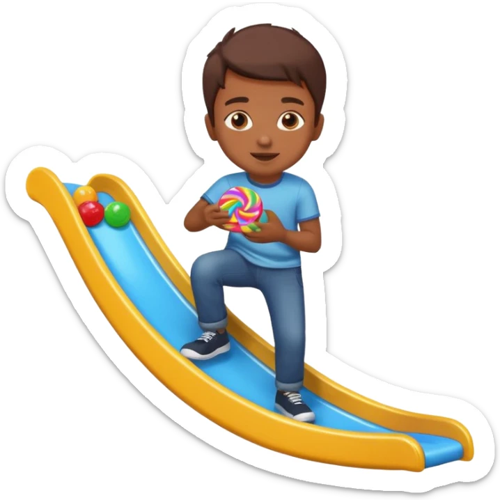 un niño tirandose por un tobogan con dulces en lasm anos sticker