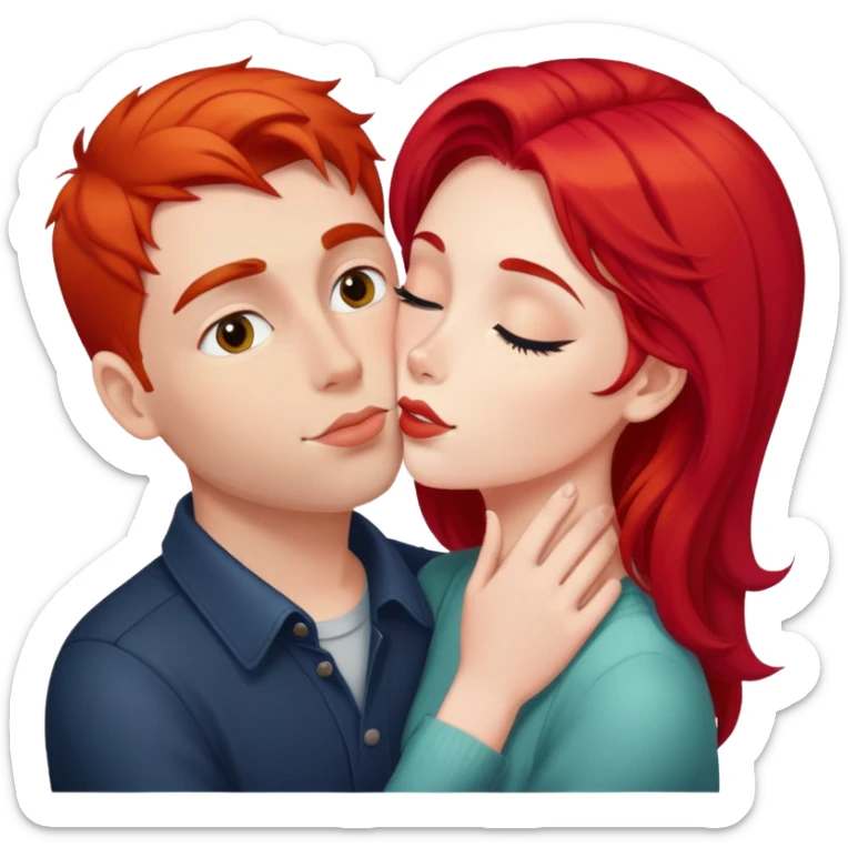 Girl with bright red hair kissing her boyfriend sticker