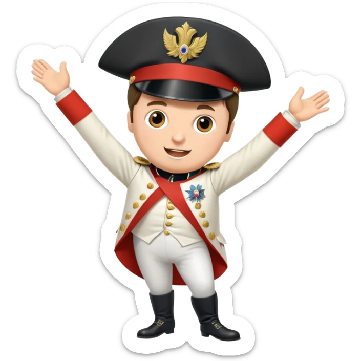Napoleon Bonaparte in his iconic military uniform and bicorne hat dancing the Macarena dance sticker