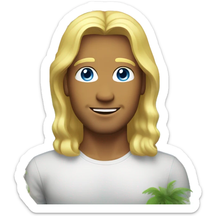 Male with blond longer hair, Blue eyes. Palm trees in the background sticker