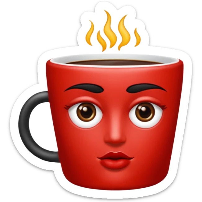 Una figura roja con cabeza cuadrada y cuerpo de rectángulos con cara con dos ojos negros como puntos y cejas preocupadas sin boca y que tenga como una especie de polvo café en la cabeza sticker