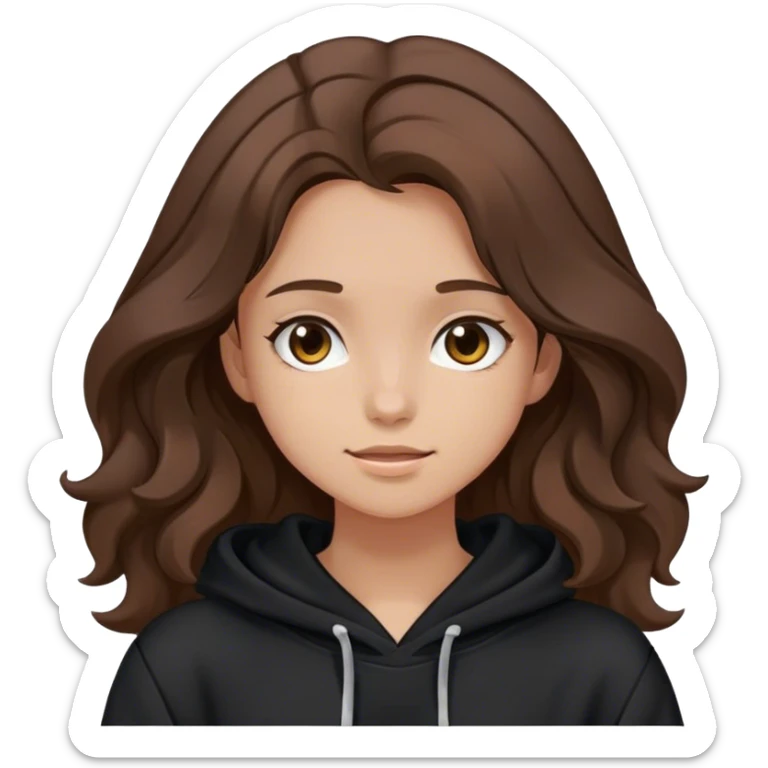 Girl with wavy brown hair wearing black hoodie  sticker