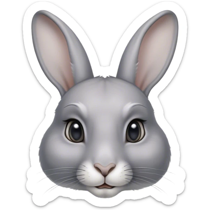 Cinematic Noble Grey Rabbit Portrait Emoji, Poised and regal, with a compact, graceful build and a smooth, elegant grey fur, long, delicate ears and deep-set soulful grey eyes, Simplified yet sharp and sophisticated features, highly detailed, glowing with a soft, dignified glow, high shine, intelligent and serene, stylized with an air of refined subtlety, focused and attentive, soft glowing outline, capturing the essence of a watchful and confident companion, so majestic it feels as though it could hop out of the screen with effortless authority! sticker
