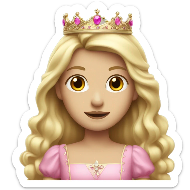 Blonde princess with a pink dress a long hair and a white crown  sticker