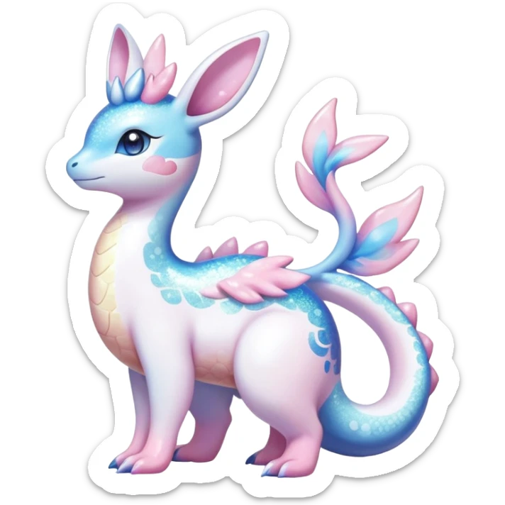 Shiny Exotic Colorful Ethereal Sparkly Sylveon-Lapras-Amaura-Aurorus-Fakémon-hybrid-creature (full body)  sticker
