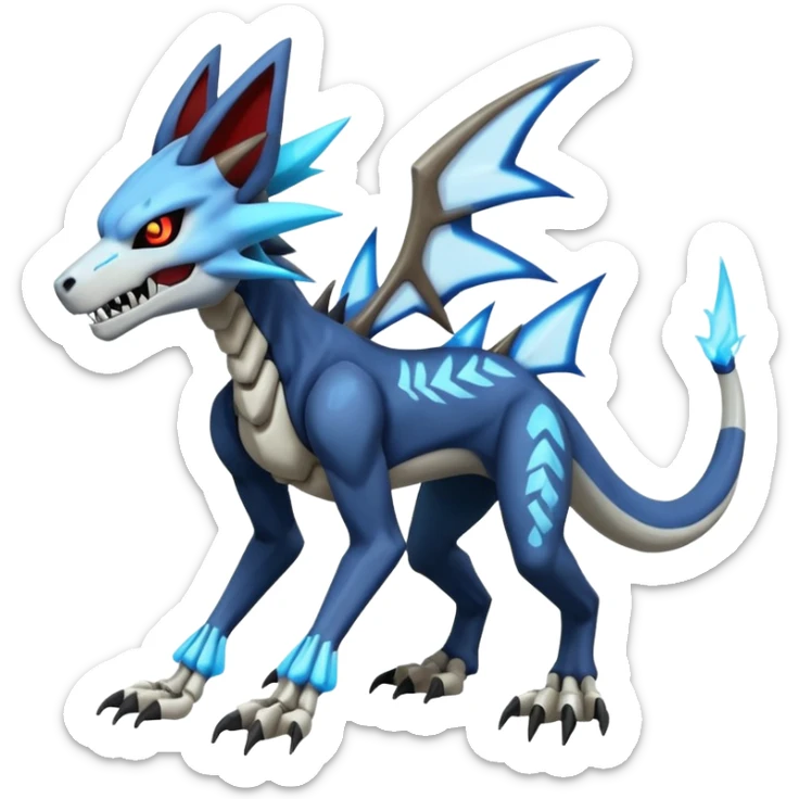 Skeletal Zeraora-Zoroark-Marowak-Dialga-Duskull-Electrike-Fakémon-hybrid-creature (full body)  sticker