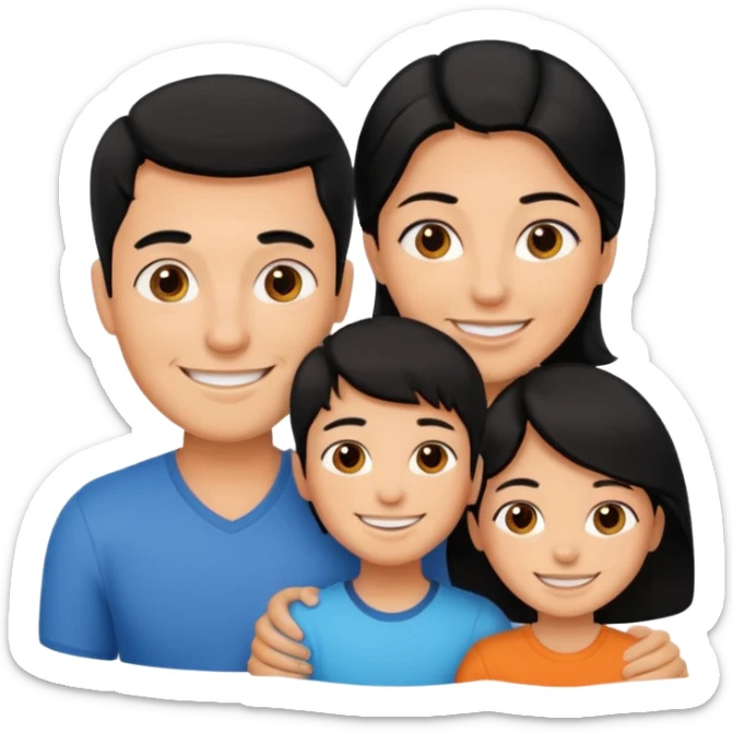 A family of a man, a woman and a boy, tanned, having black hair sticker