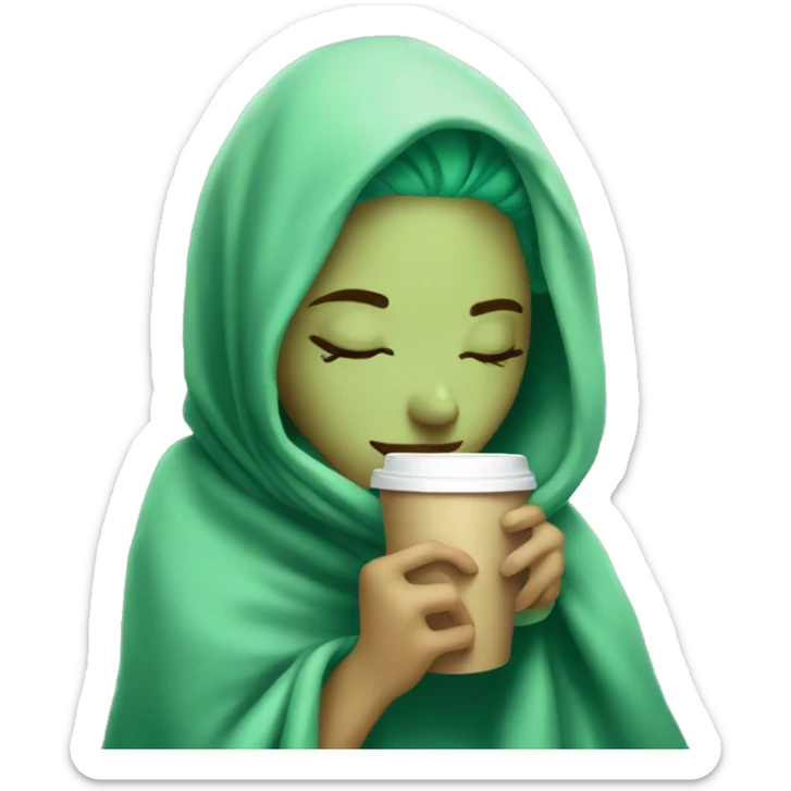 girl with green hair inside a blanket sipping coffee eyes closed sticker