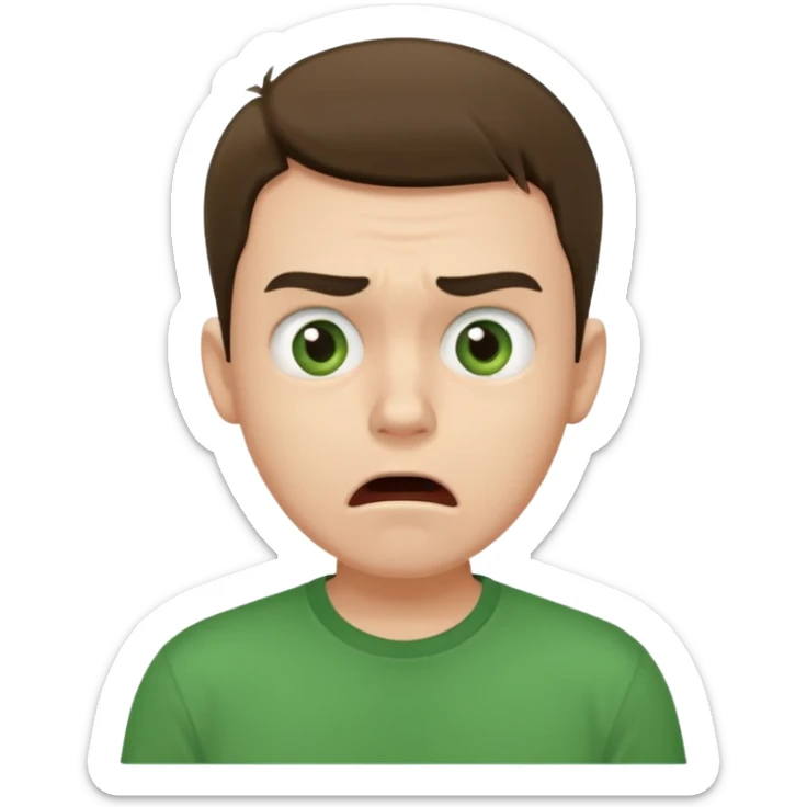 make him in a green T-shirt and much more realistic. the emotion of fear and shock sticker